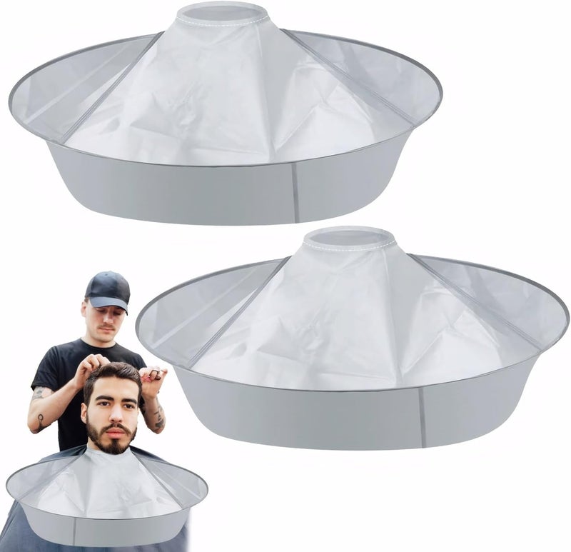 PKRFCJ 2 Pcs Hair Catcher for Haircuts, Haircut Cape, Foldable Hairdressing Umbrella Cape, Waterproof, Suitable for Adults and Children, Salon and Home Trimming/Coloring/Styling (Light Grey) - Image 1